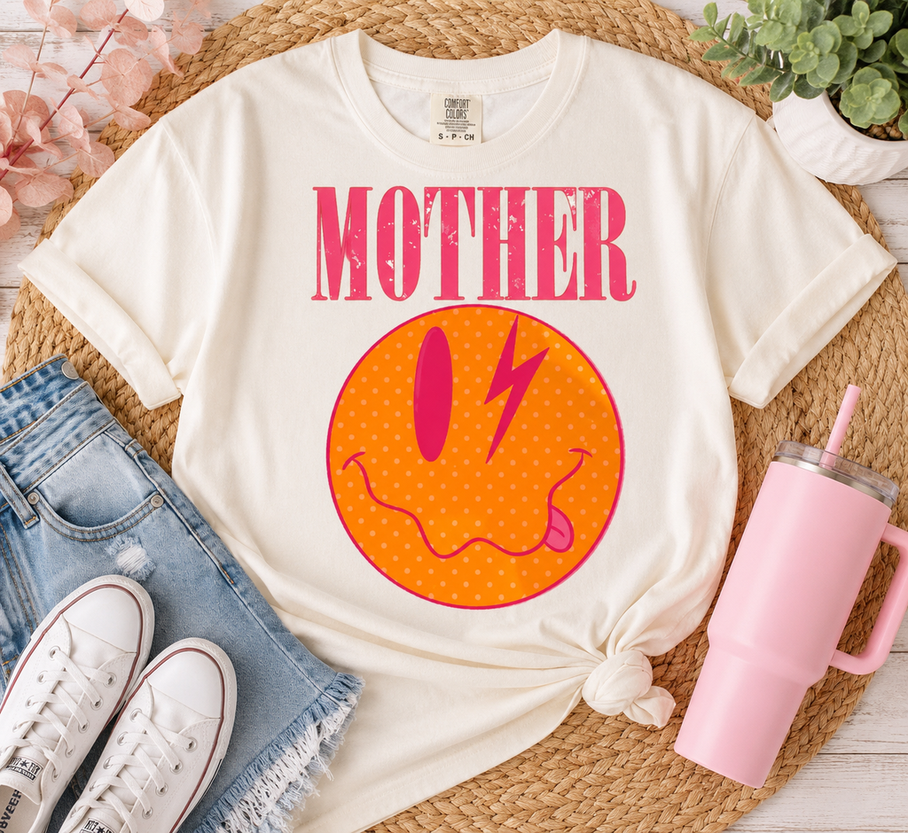 WASHED LOOK MOTHER SMILEY / POKADOTS DTF PRINT