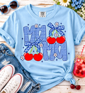 MA MA - BLUE CHECKERED CHERRY PRINT - DTF ONLY