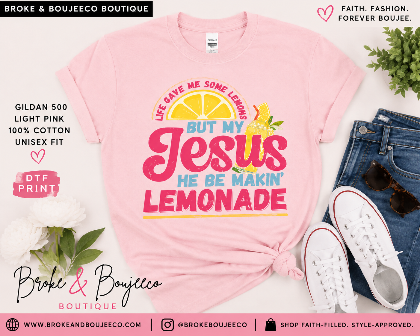 Life Gave Me Some Lemons - Gildan Light Pink T-Shirt - Summer Vibes! Perfect for Her!  Faith Based  Shirt  My Jesus - Christian Wear