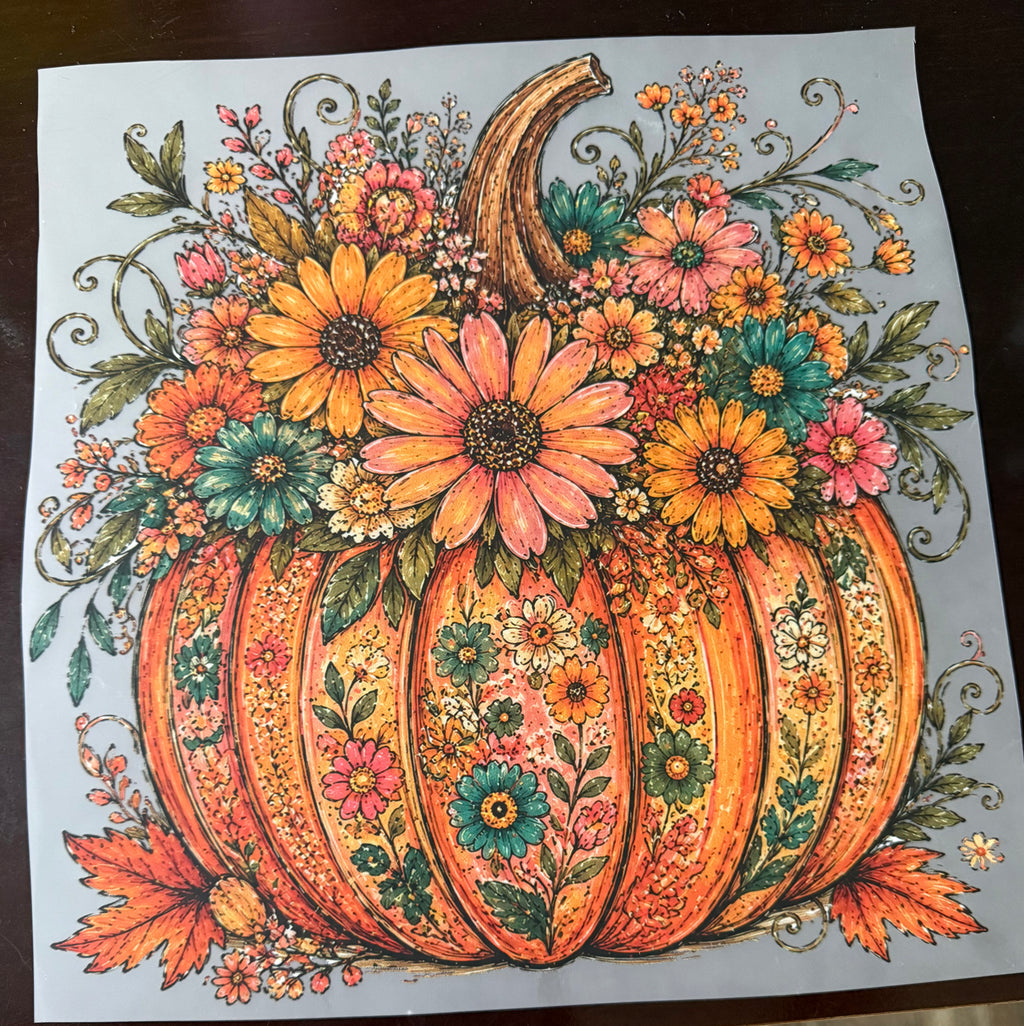Floral Pumpkin DTF Print