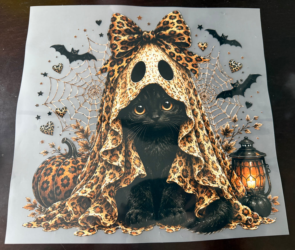 Ghost Kitty Fall Halloween DTF Print - So Cute!
