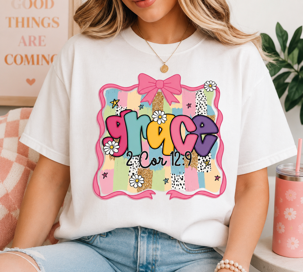 Grace 2 Cor 12:9 Stripes Girly DTF