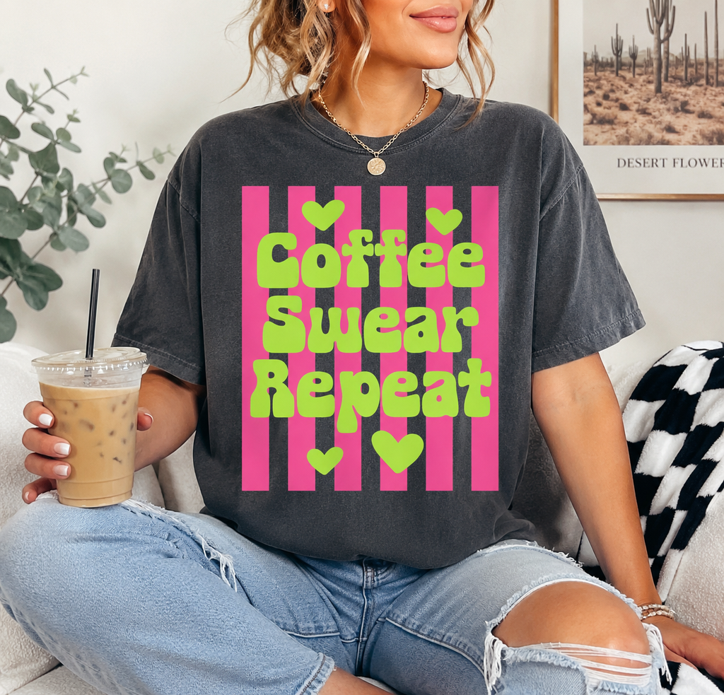 Coffee Swear Repeat Stripes DTF PRINT