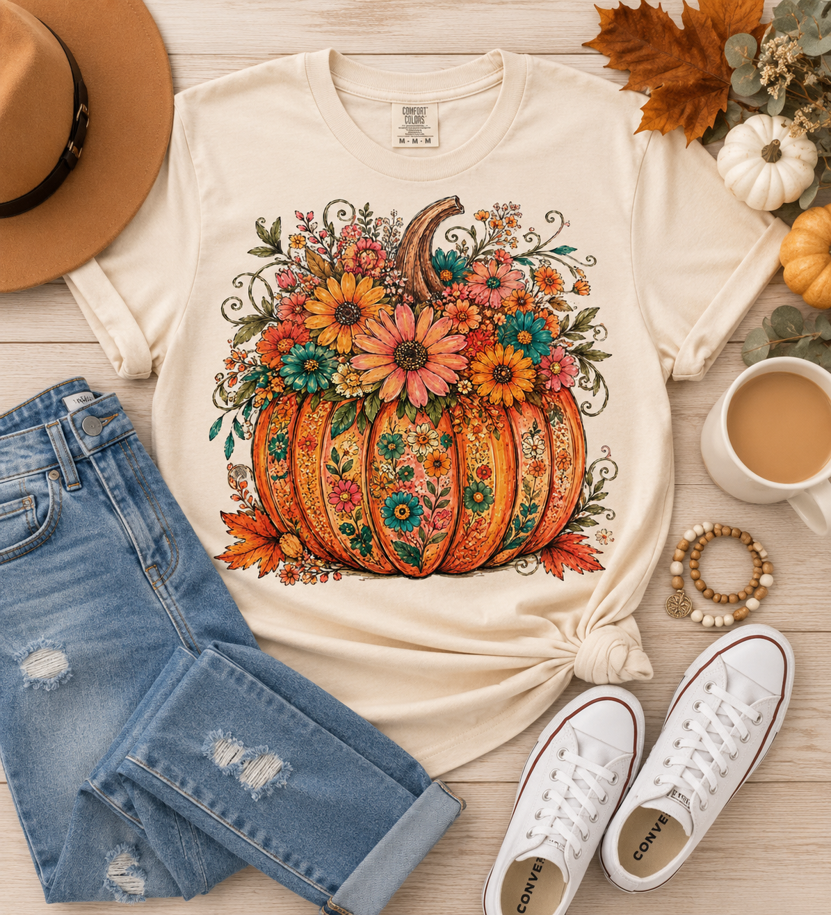 Floral Pumpkin DTF Print
